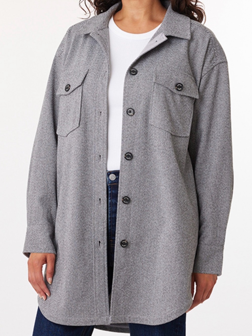 Falls Creek Light Gray Wool Utility Shacket with Chest Pockets